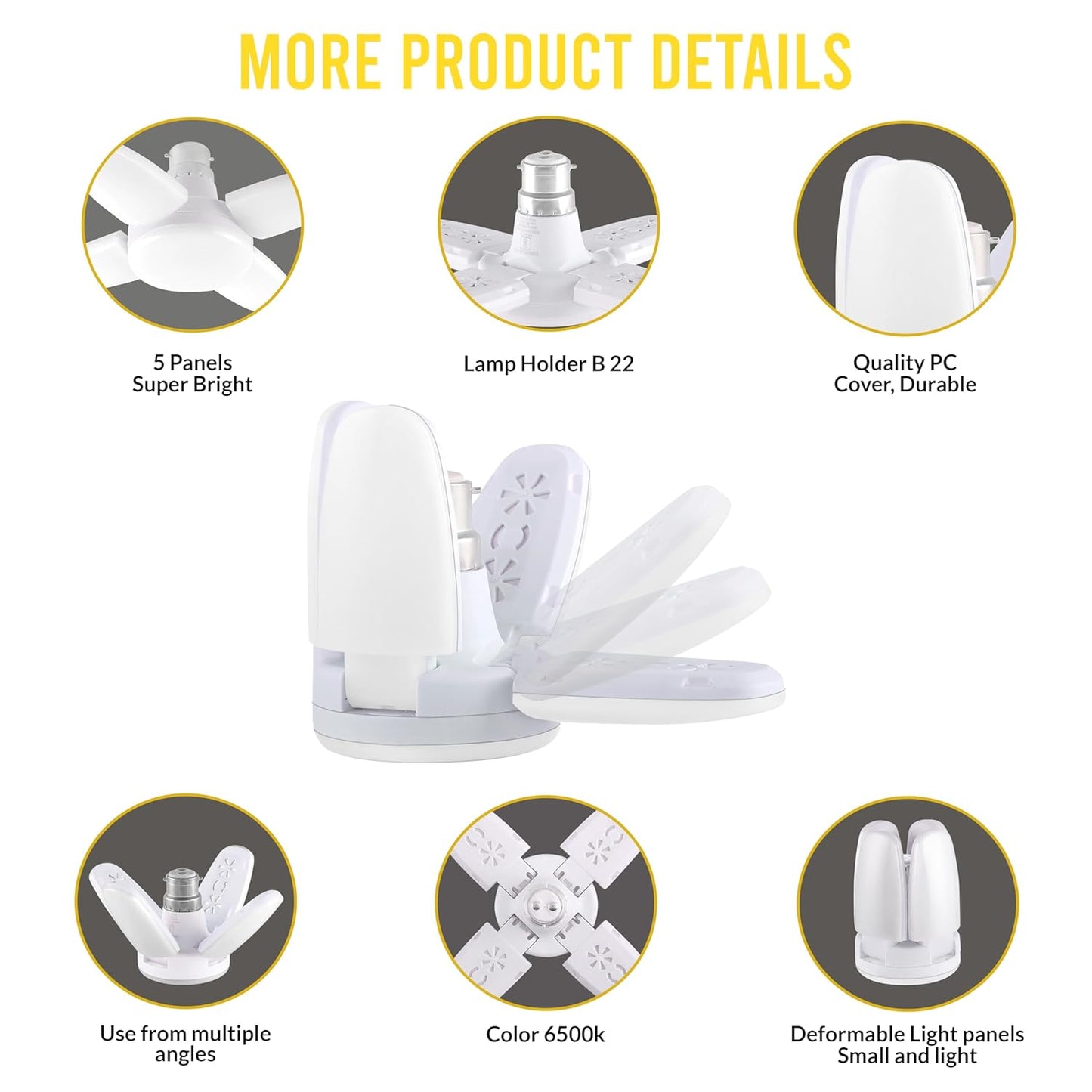 Charkee Mini Ceiling Fan with LED – Foldable (Pack of 3)